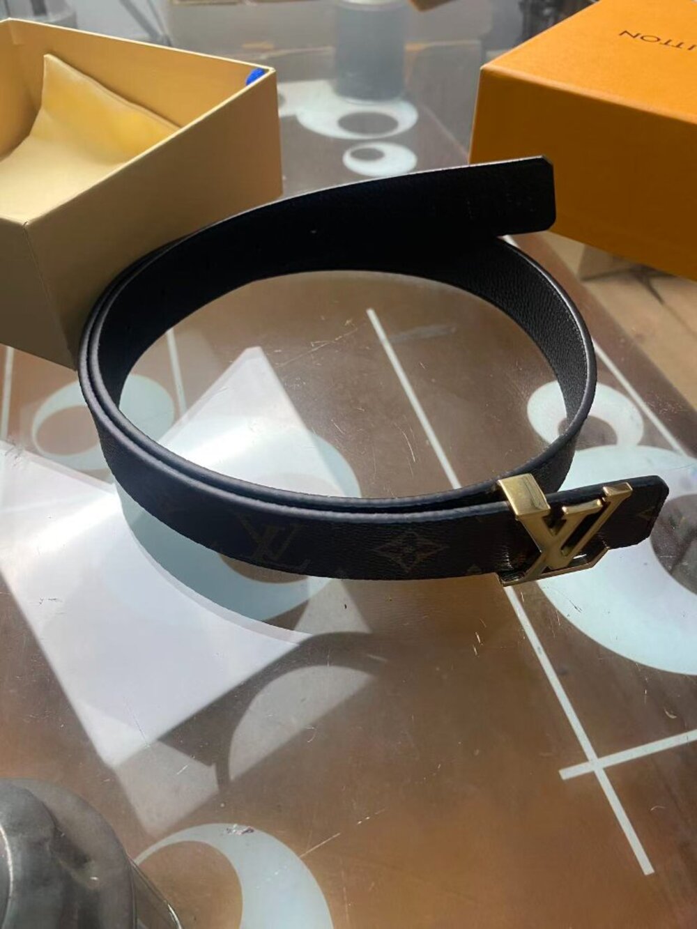 Louis Vuitton Women’s Monogram Belt Gold LV Logo 34in